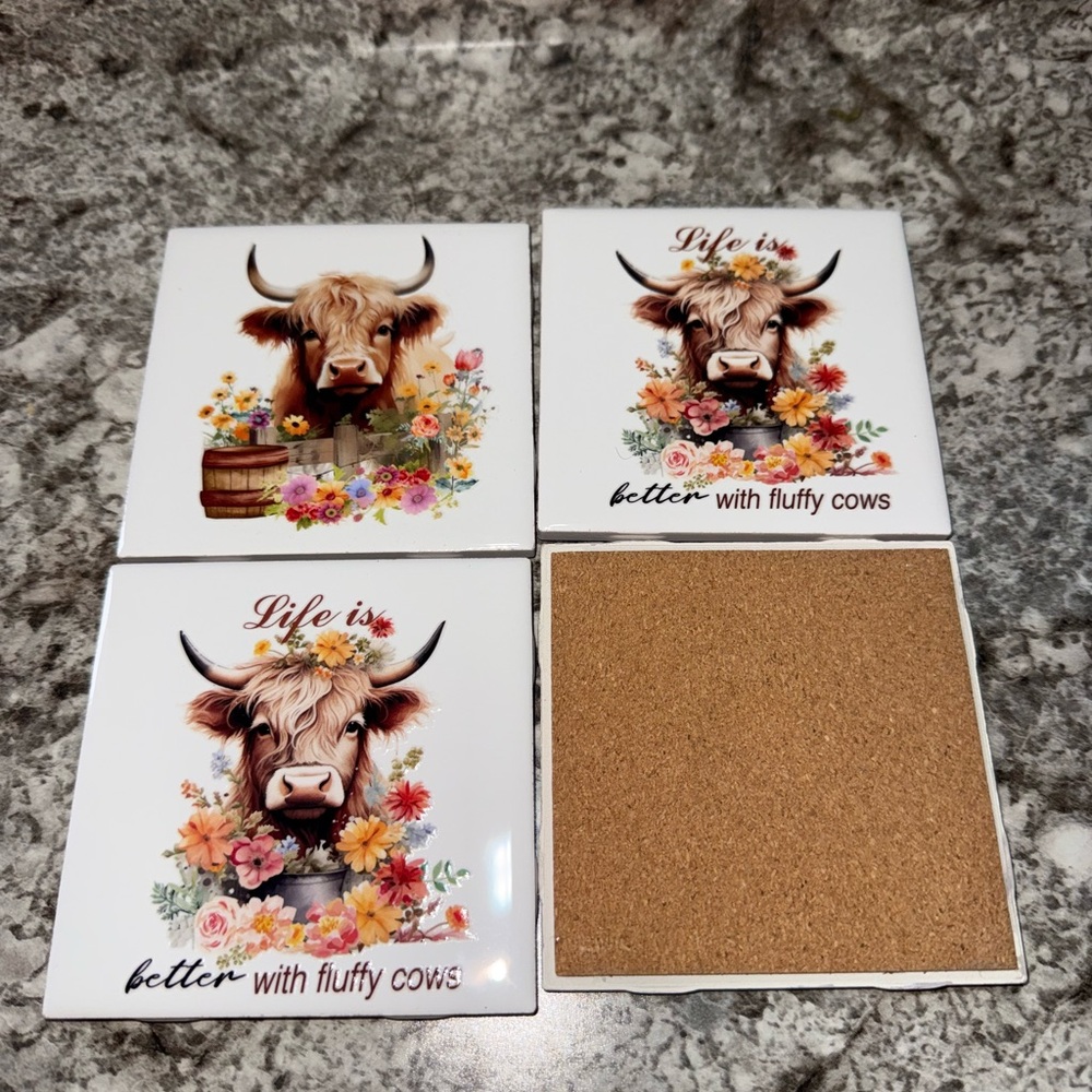 Floral Cow Coasters Set - Picture 2 of 3